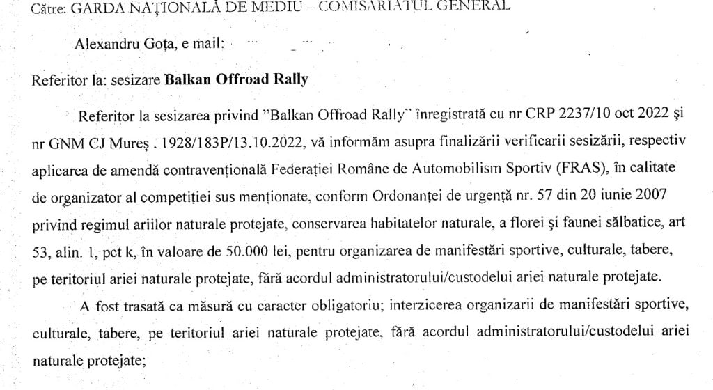 Organizatorii Balkan Offroad Rally, amendați cu 50.000 de lei pentru